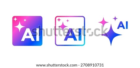 Three vibrant AI concept logo icons featuring gradient colors and sparkle effects. Ideal for technology, software, and digital innovation projects.