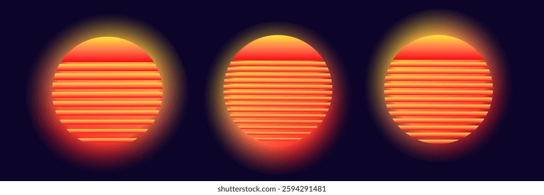 Three vibrant red circles, each crossed by horizontal lines, radiate a warm glow. their aura effect creates a captivating and dynamic visual appeal.