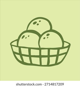 Três colheres vibrantes de chá verde matcha sorvete aninhado em uma charmosa tigela listrada, colocado em um fundo verde suave e claro.