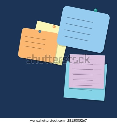 Three vibrant sticky notes and documents with text, arranged casually on a solid purple backdrop for creative or office use.