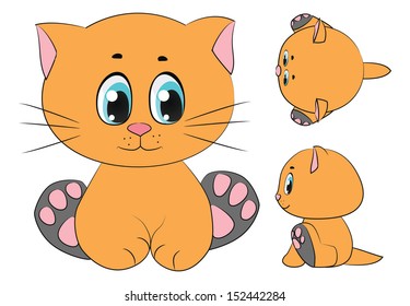 Three views of cheerful little kitten