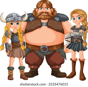 Three Viking characters in traditional attire