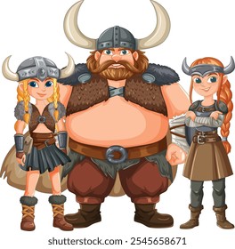 Tres guerreros vikingos con atuendo tradicional