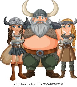 Three Vikings in traditional attire