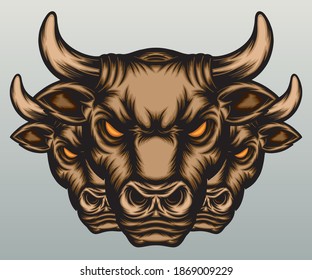 Three vintage bull head. Premium vector