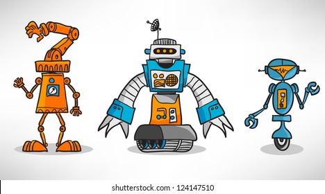 Three vintage cartoon robot