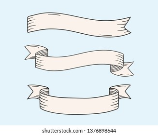 Three vintage handdrawn ribbon banners, vector eps10 illustration