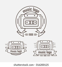 Three vintage logo with cassette and tape