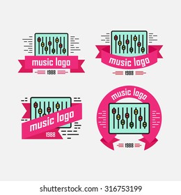 Three vintage logo with mixer and tape