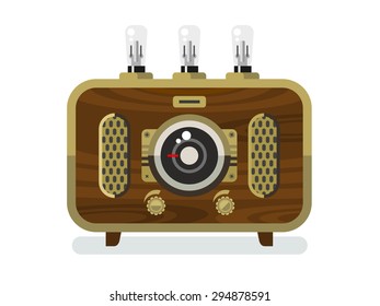 Three vintage radios concept flat vector illustration.