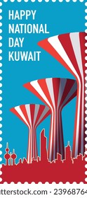 Drei Briefmarken im Vintage-Stil - Fröhliche Befreiung und Nationaltour Kuwait