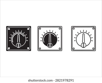 Three vintage style rotary control knobs isolated on transparent background