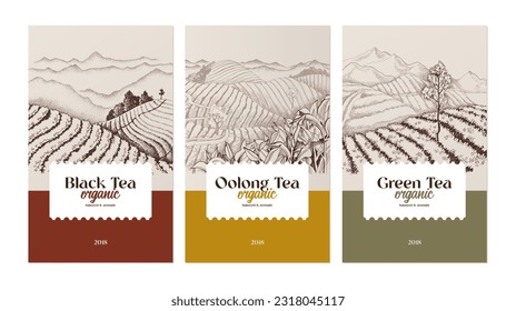 Three vintage tea labels design template