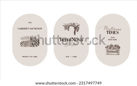 three vintage wine labels design template