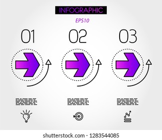 three violet dotted arrows in rings, infographic concept