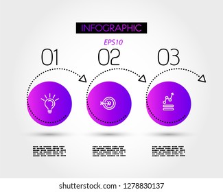 three violet dotted circle options, infographic concept