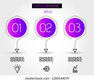 three violet dotted infographic hexagons, colorful concept