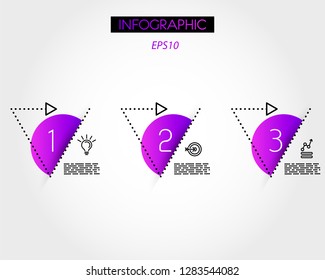 three violet dotted triangles with arrows, infographic concept