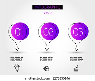 three violet elegant options with arrows, infographic concept