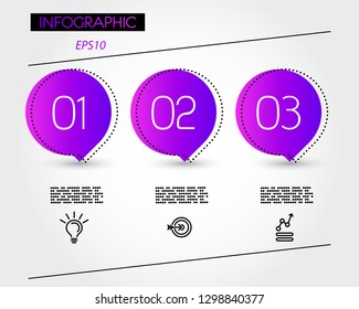 three violet infographic speech bubbles, options concept