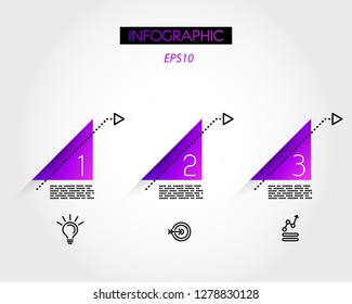 three violet triangles with arrows, infographic concept