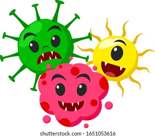 Three virus microbes on a white background.