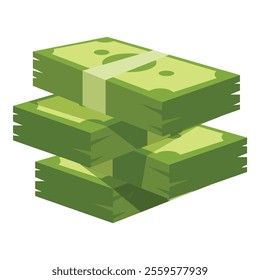 Three wads of banknotes stacked in ascending order illustrating increasing profits