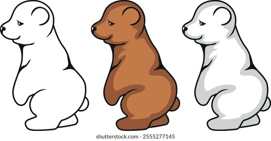 Three walking baby bear isolated on white. Vector