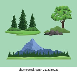 three wanderlust nature set icons