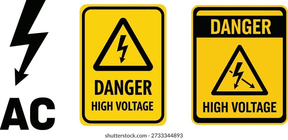 Tres señales de advertencia que indican peligro de electricidad de alto voltaje con corriente alterna