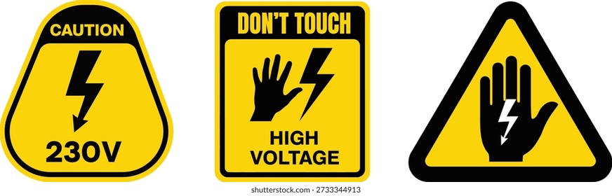 Three warning signs indicating high voltage electricity caution