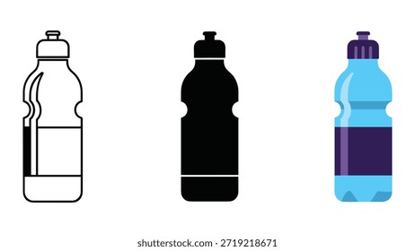 Tres botellas de agua en diferentes estilos y colores