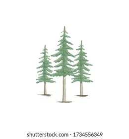 Three Water Color Pine Tress Vector EPS 10