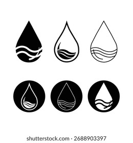 Três ícones de gota d'água isolados sobre fundo branco