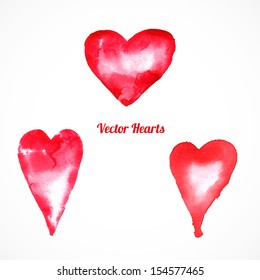 Three watercolor hearts