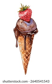 Three watercolor ice cream cones with vibrant flavors and delicious toppings. A playful and artistic design perfect for food themed projects, dessert branding, summer marketing, and creative visuals.