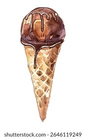 Três cones de sorvete de aquarela com sabores vibrantes e coberturas deliciosas. Um design lúdico e artístico perfeito para projetos com temas de comida, marca de sobremesa, marketing de verão e visuais criativos.