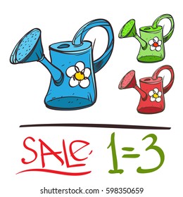 Three watering cans sketch. The elements for infographics with a hand-drawing style.