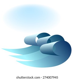 Three waves. A design for logo, t-shirt, bag, ad, postcard, poster, illustration etc. Separated white background and blue sky.