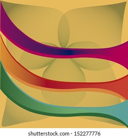 three waves with different colors in a yellow background