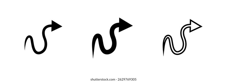 Three Wavy Arrow Illustrations in Different Styles on a White Background