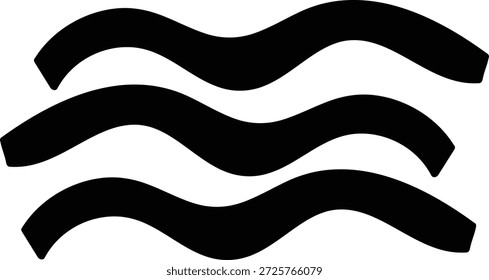 Três faixas onduladas empilhadas horizontalmente em linha geométrica em negrito. Transmite água, fluxo, calma e ritmo para branding ou decoração. Ilustração de vetor de desenhos animados.