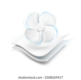 Three wavy layers and exhaust fan, blower with realistic shadows. Vector illustration isolated on white background. Great infographic for your product. EPS10.	