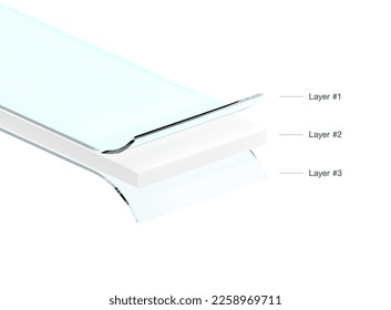 Three wavy layers with realistic shadows. The top and bottom layer is transparent. Vector illustration isolated on white background. Template for your infographics. EPS10.	