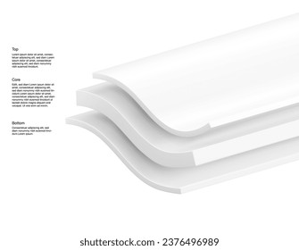 Tres capas onduladas con sombras realistas. Ilustración vectorial aislada en fondo blanco. Gran infografía para tu producto. EPS10.