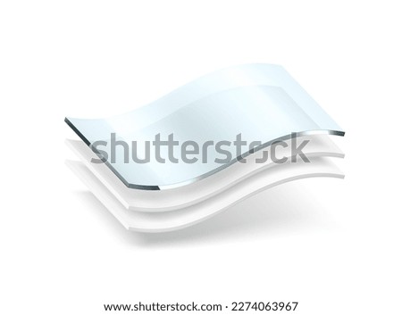 Three wavy layers with realistic shadows. The top layer is transparent. Vector illustration isolated on white background. Template for your infographics. EPS10.	