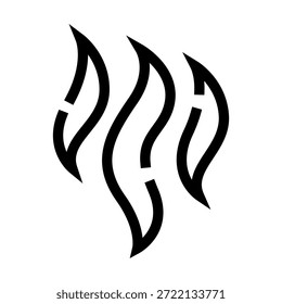 Drei wellenförmige Linien, die den aus einem heißen Objekt aufsteigenden Dampf repräsentieren, der Wärme, Aroma oder ein frisches, sauberes Gefühl in einem minimalistischen Schwarz-Weiß-Linien-Kunststil symbolisiert