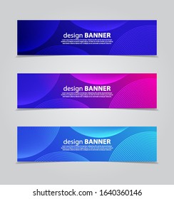 three wavy web banners header vector design. with geometric background.Fluid gradient shapes composition