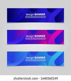 three wavy web banners header vector design. with geometric background.Fluid gradient shapes composition
