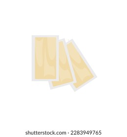 Three wax strips in transparent packaging flat style, vector illustration isolated on white background. Hair removal method, yellow wax, design element